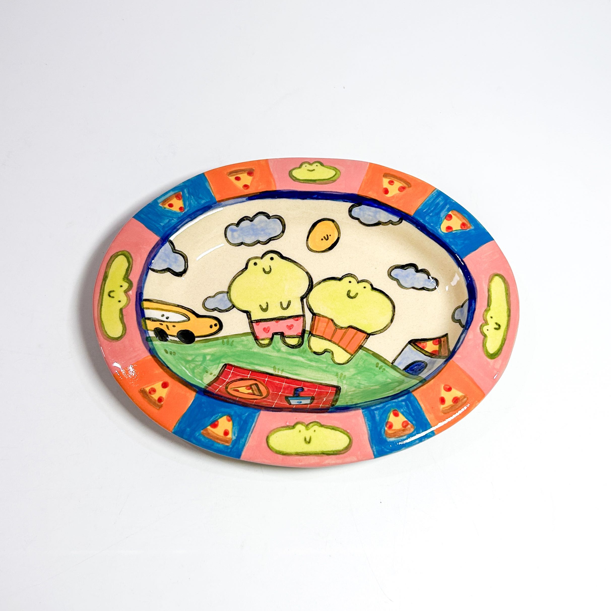 Frogs Picnic day Big oval plate🐸🍕