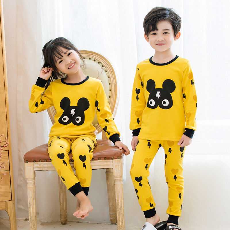 K173 ชุดนอนเด็ก ชุดนอนเด็กสไตส์เกาหลี ลายสายฟ้า สีเหลือง ผ้านุ่ม ใส่สบาย 100% COTTON