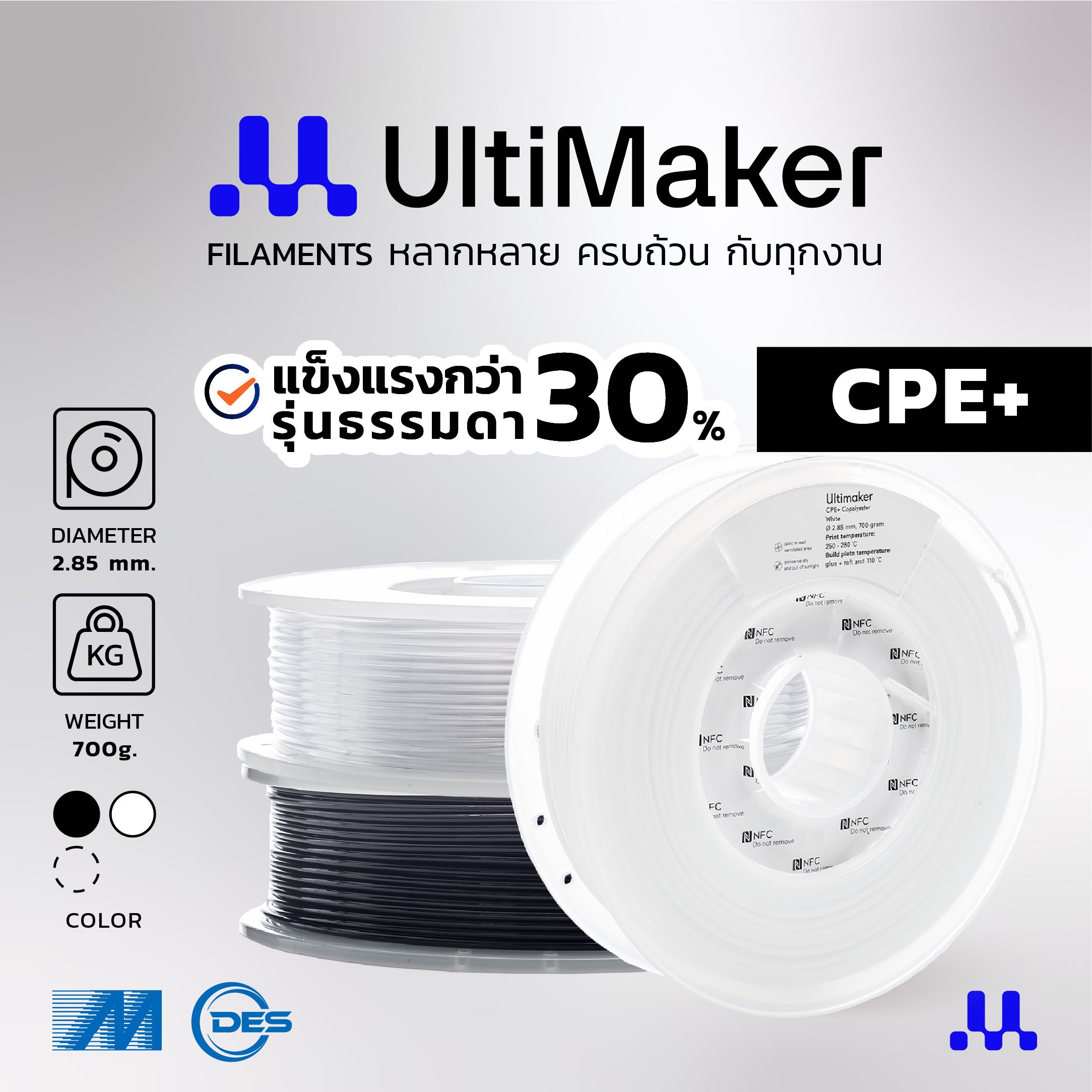 CPE+ 2.85 mm. White, Black, Transparent Color
