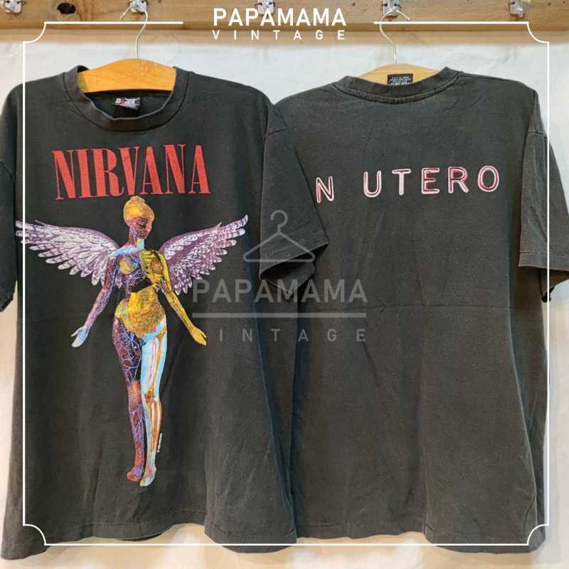 [ NIRVANA ] IN UTERO @1993 ผ้าเฟด ฟอกBio เสื้อวง เสื้อทัวร์ เสื้อร๊อค เนอร์วาน่า papamama vintage