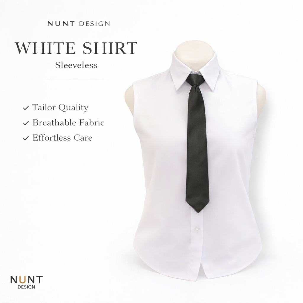 เสื้อตัวในชุดปกติขาว แขนกุด ผ้า Sky net งานตัดปก Tailor