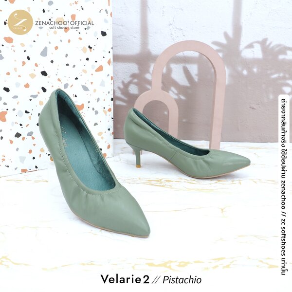 สีใหม่ ทรงปกติ:เปลี่ยนไซส์ได้-ไม่รับคืน รุ่นขายดี Zenachoo Velarie2 สูง 2 นิ้ว สี Pistachio รองเท...