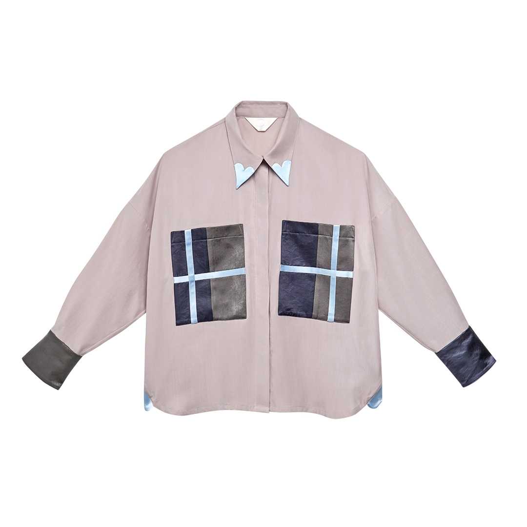 Mini Hearts Boxy Shirt/ Grey