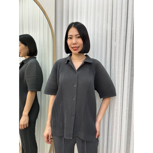 UNISEX 2MUAY รุ่น GJO9273 เสื้ออัดพลีท THICK SHIRT COLLAR PLEATED TOP 5 สี FREE SIZE