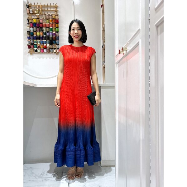 2MUAY รุ่น GA6755 เดรสอัดพลีท CAP SLEEVE RIPPLE GRADIENT PLEATED DRESS 7 สี FREE SIZE