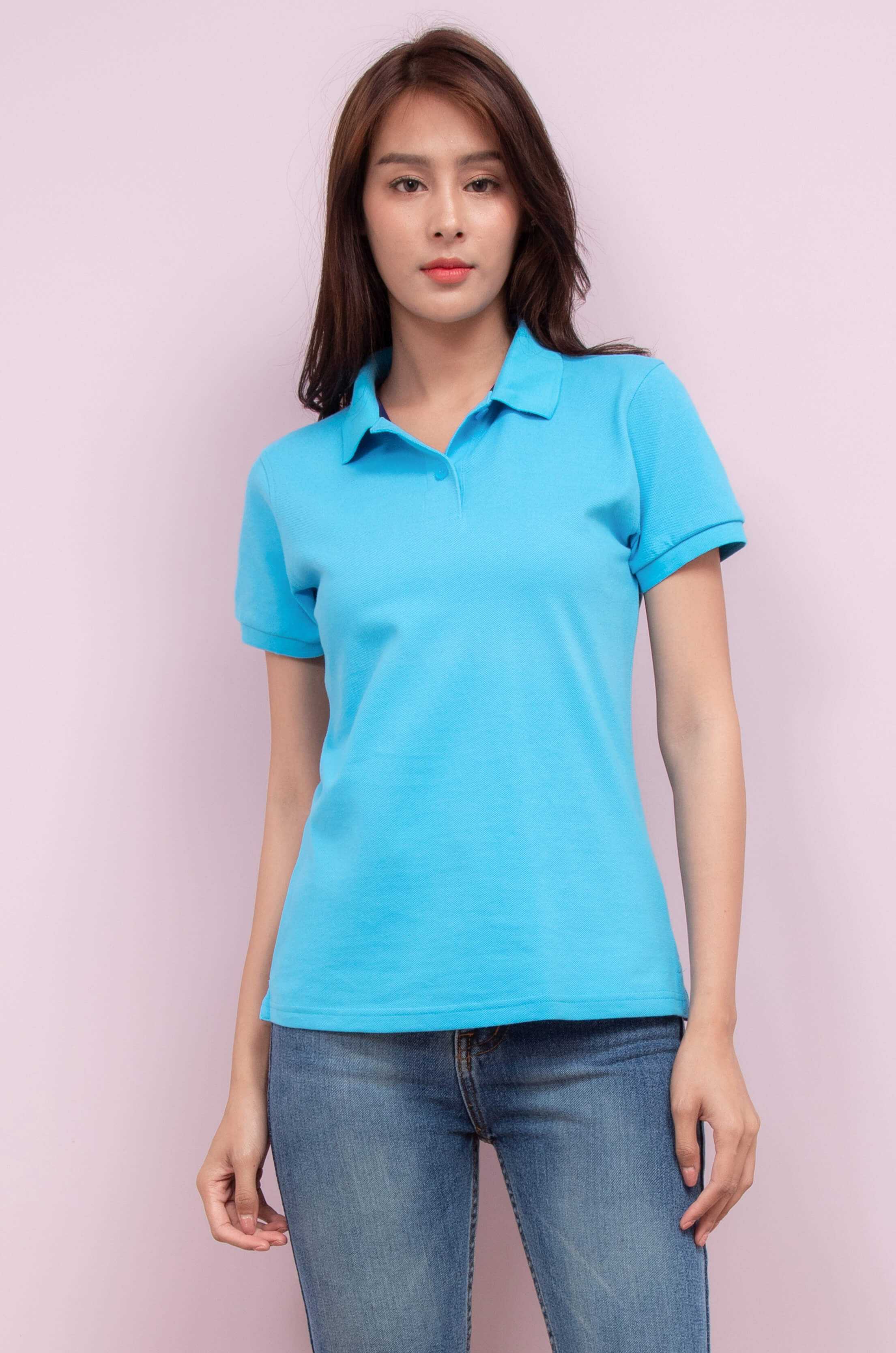 Noproblem ยอดขาย No.1 รับประกัน ไม่ย้วย ไม่ยืด ผ้านุ่ม เสื้อโปโล หญิง สีฟ้าโทปาส