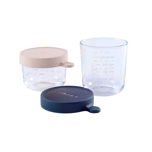 BEABA ชุดกระปุกแก้ว Set of conservation jars in superior quality glass PINK/DARK BLUE