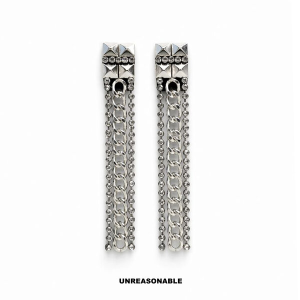 Metal Chain Authority earrings. สีเงิน ต่างหูคลิป ต่างหูก้านเงินแท้ น้ำหนักเบา สวยใส่สบาย UA0021-...
