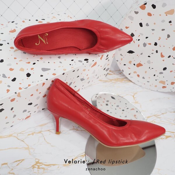 ทรงปกติ:เปลี่ยนไซส์ได้-ไม่รับคืน::รุ่นขายดี Zenachoo Velarie2 สูง 2 นิ้ว สี RedLipsticj รองเท้าหน...