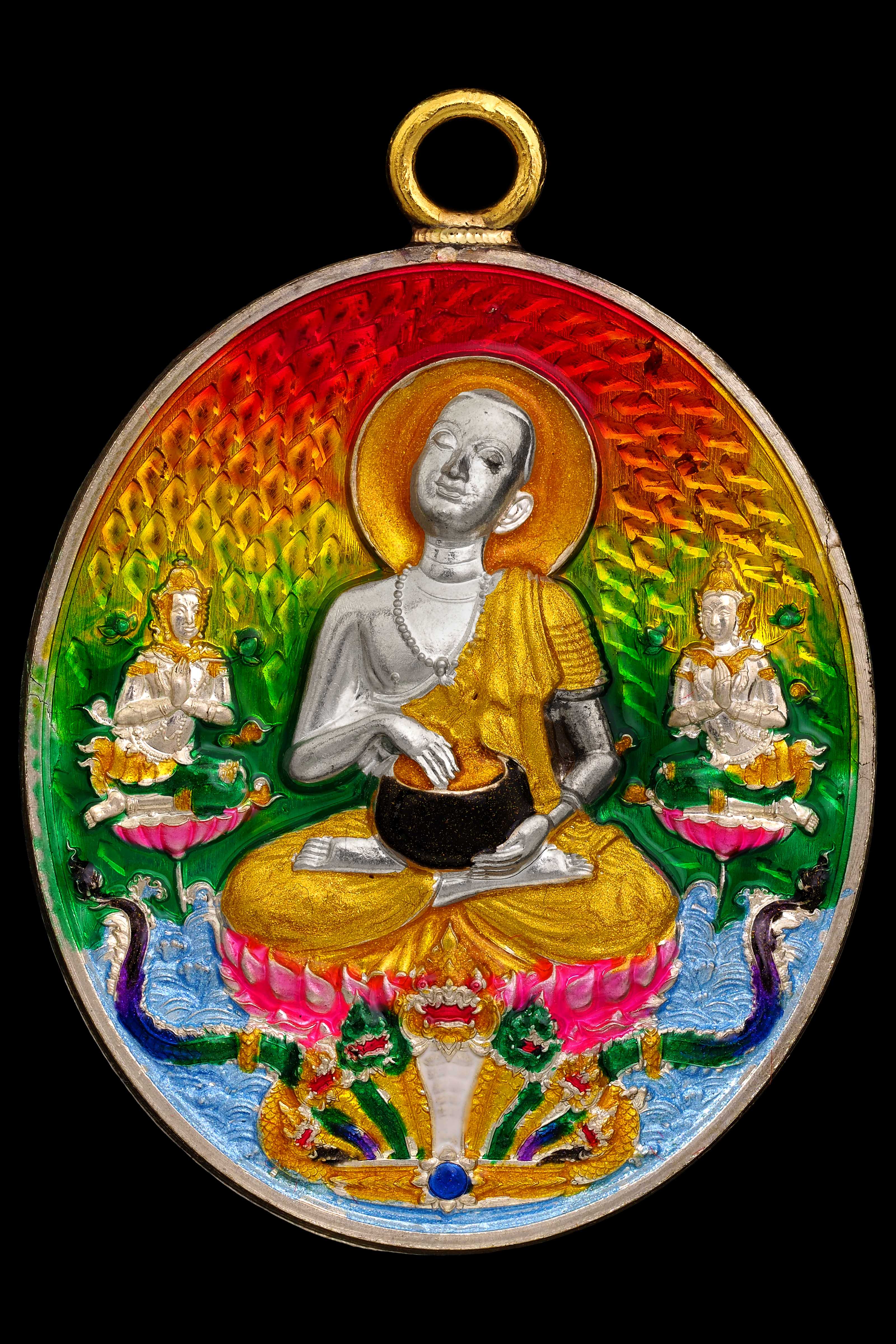 (เหรียญประธาน) เนื้อเงินมหาชนวน ห่วงทองคำแท้ ลงยาราชาวดี