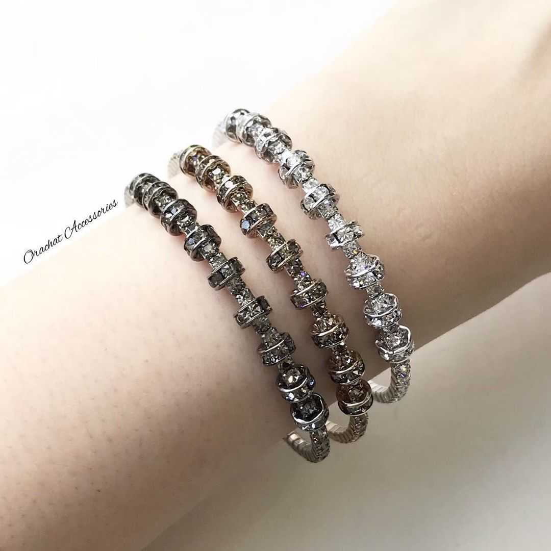 (ส่งฟรี) Oliva 14k bracelet. (กำไลงานชุบทองคำขาว คริสตัล Swarovski)