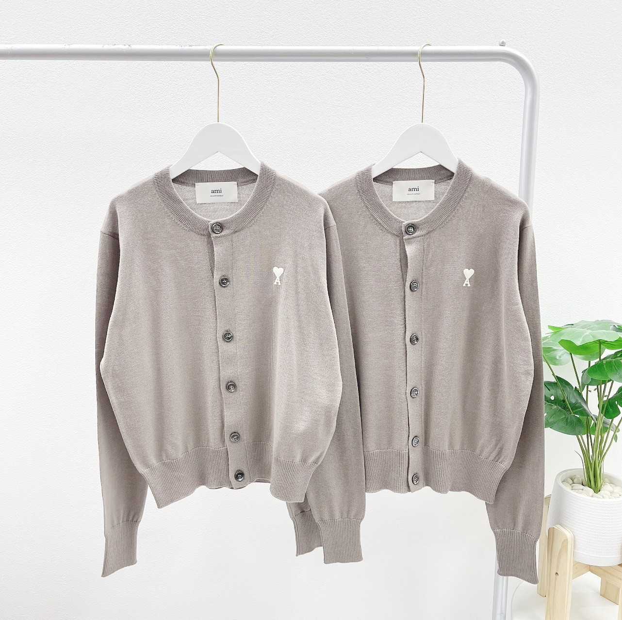Ami Paris Round neck Cardigan (Taupe)
