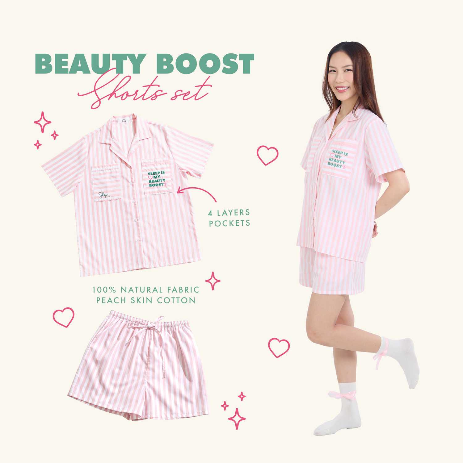 Sleepis ชุดนอนโนบรา-Beauty Boost shorts set