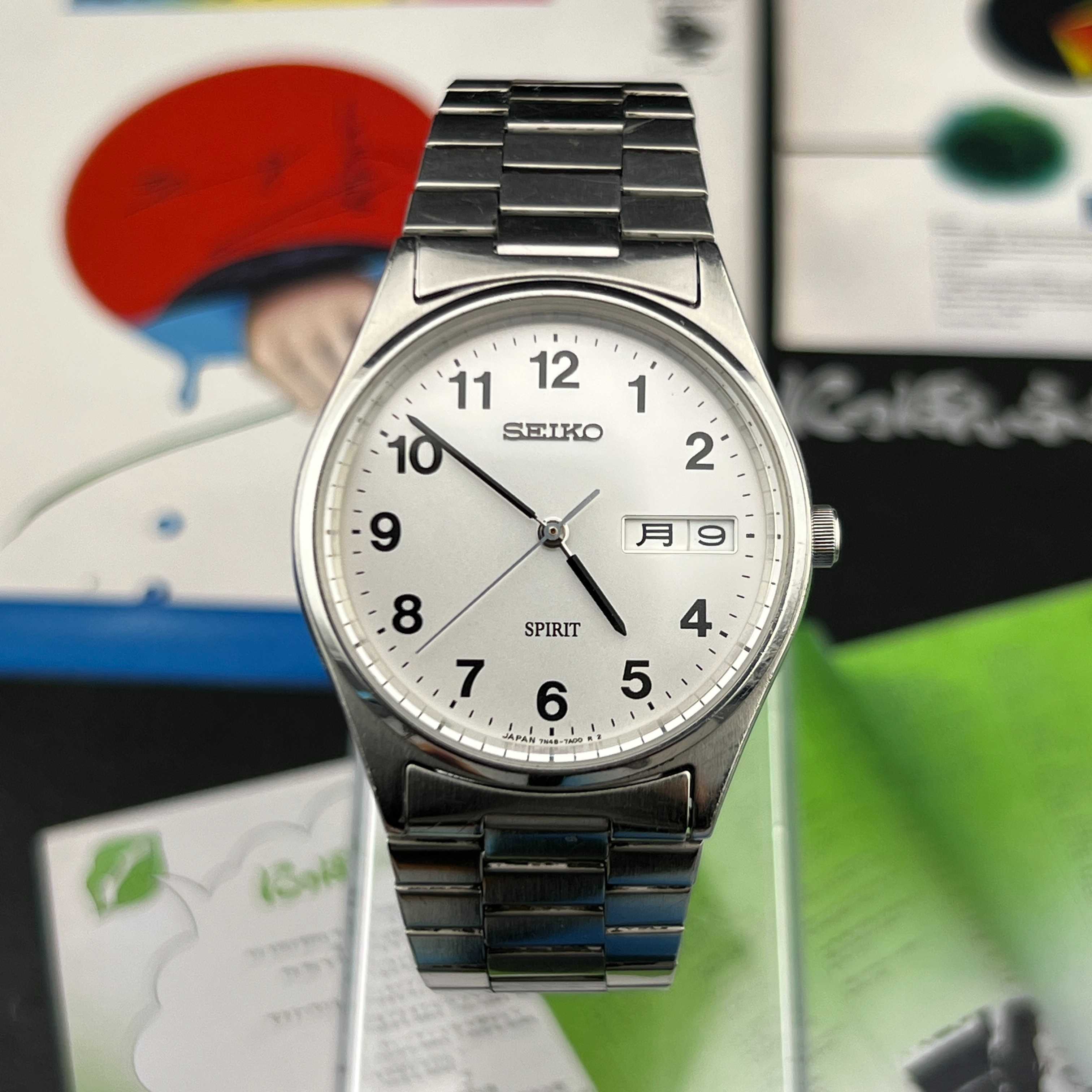 Vintage Seiko Spirit Arabic Quartz Silver Dial Ref.7N48-7A00 Days/Date Kanji JDM Japan 1993