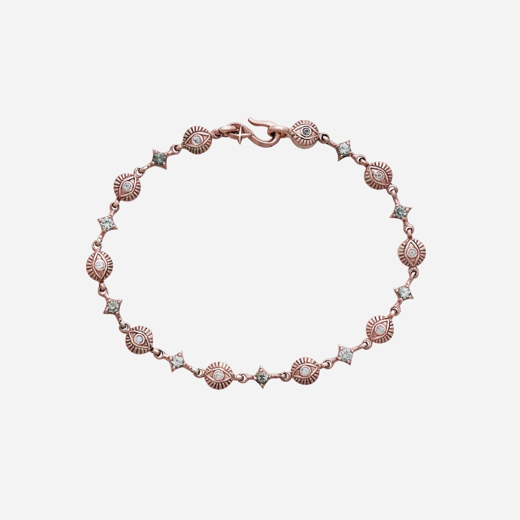 Third Eye Pink Gold 9K 375 With Green Saphhire Bracelet