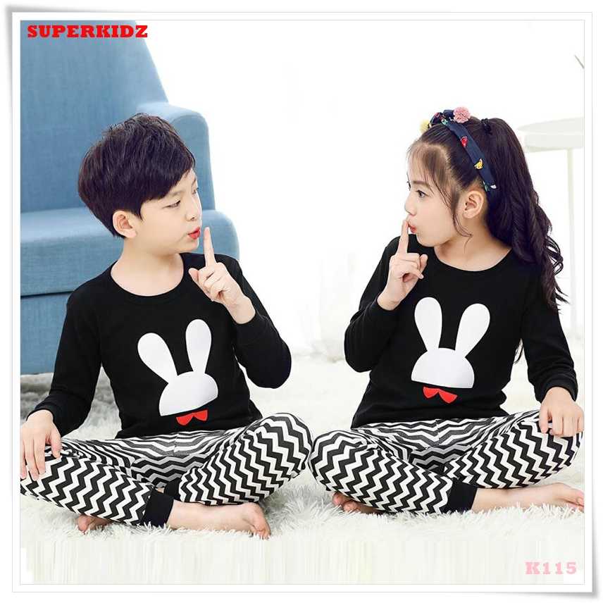 K115 ชุดนอนเด็ก ชุดนอนเด็กผู้หญิง ชุดนอนเด็กลายกระต่าย ผ้านิ่มใส่สบาย 100% COTTON  By Superkidz