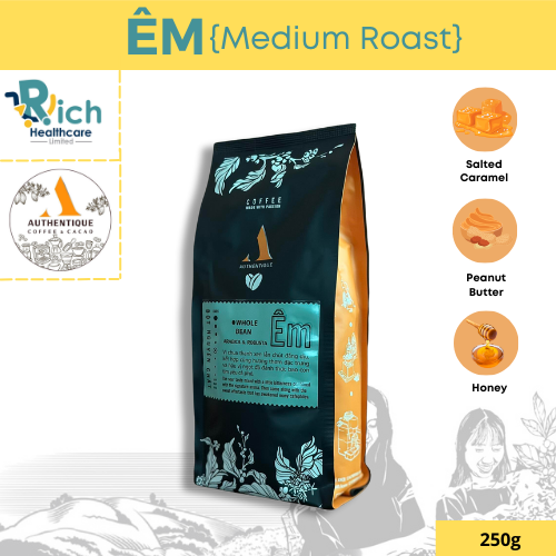 Authentique EM Blend -Medium Roast (คั่วกลาง) (70% Arabica, 30% Robusta) 250g เมล็ดกาแฟจากเวียดนาม