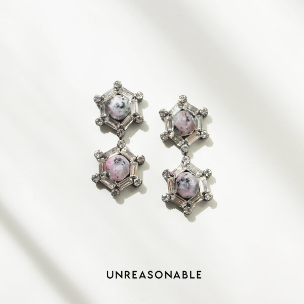 ต่างหู หินธรรมชาติ ลาบลาดอไลต์ Labradorite สีชมพูอ่อน UA0836-02 Unreasonable Accessories