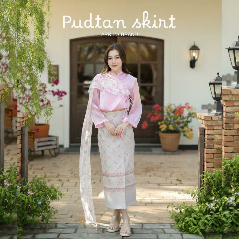 APRIL'S | Pudtan Skirt  กระโปรงผ้าไหมเทียมทอลาย ทรงป้ายหน้าสำเร็จ ซิปหลัง
