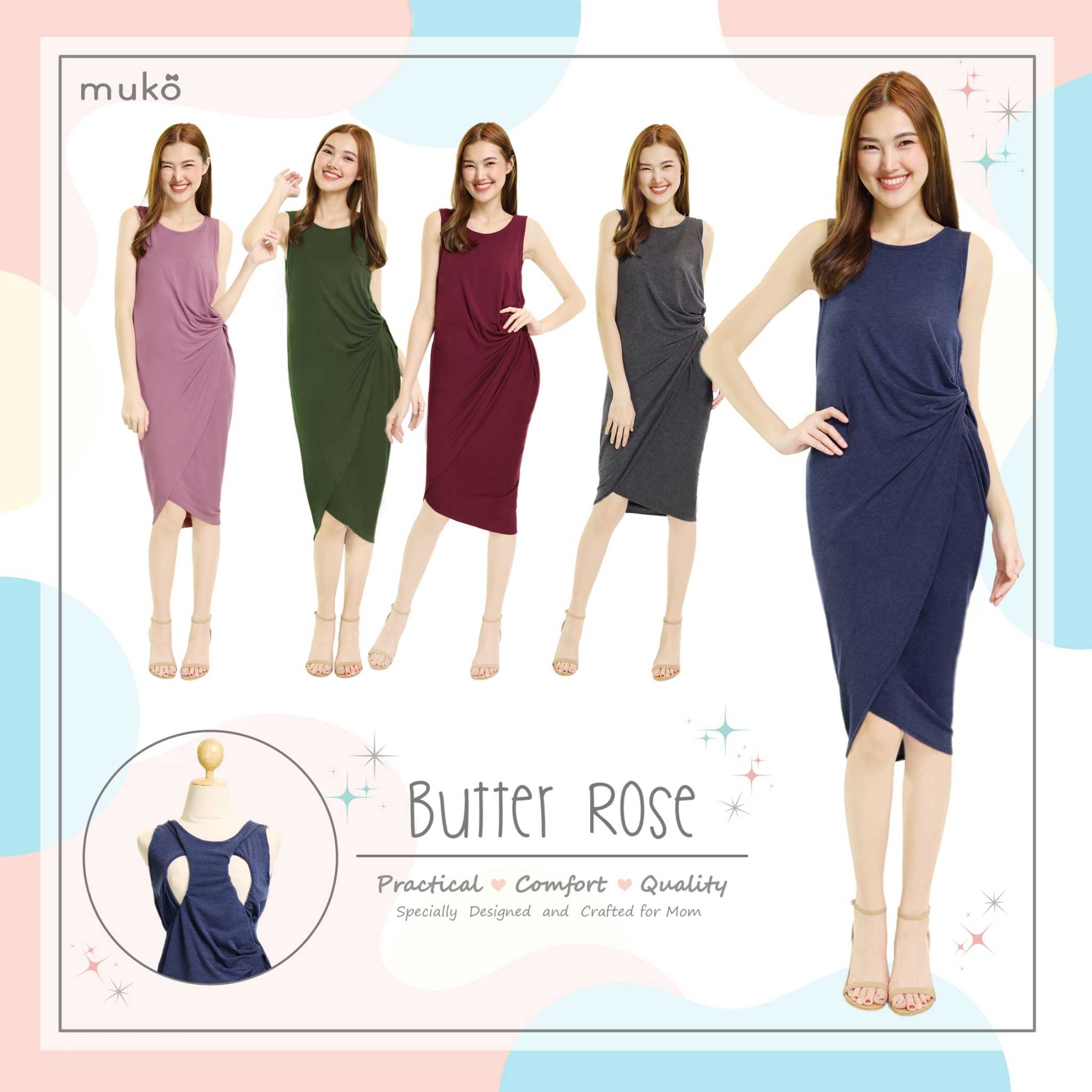 Muko Butter Rose เดรสเปิดให้นม คลุมท้อง DR31 (Dresses)