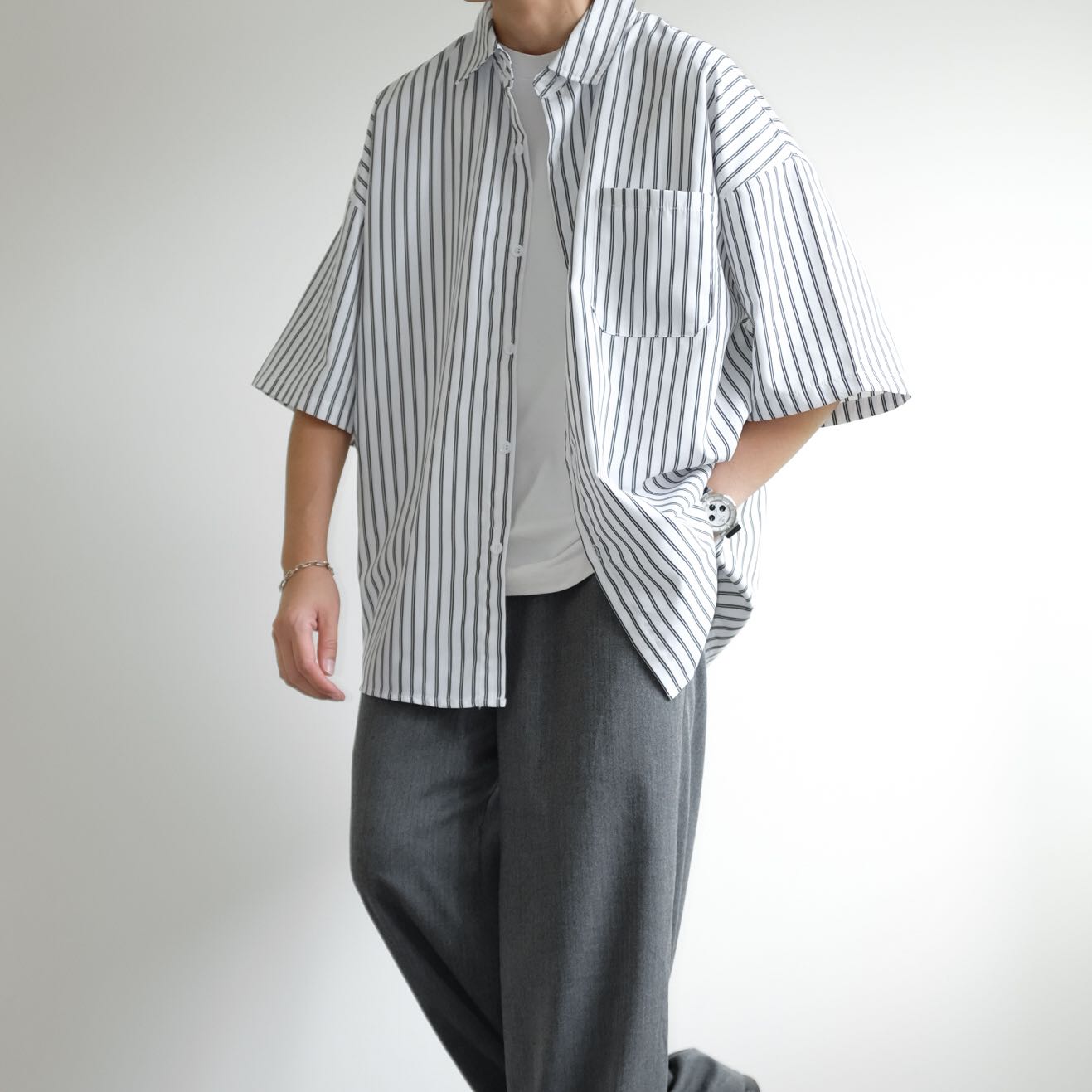 ANCHOR SMITH  Cropped Poly Cotton Oversized Shirts 