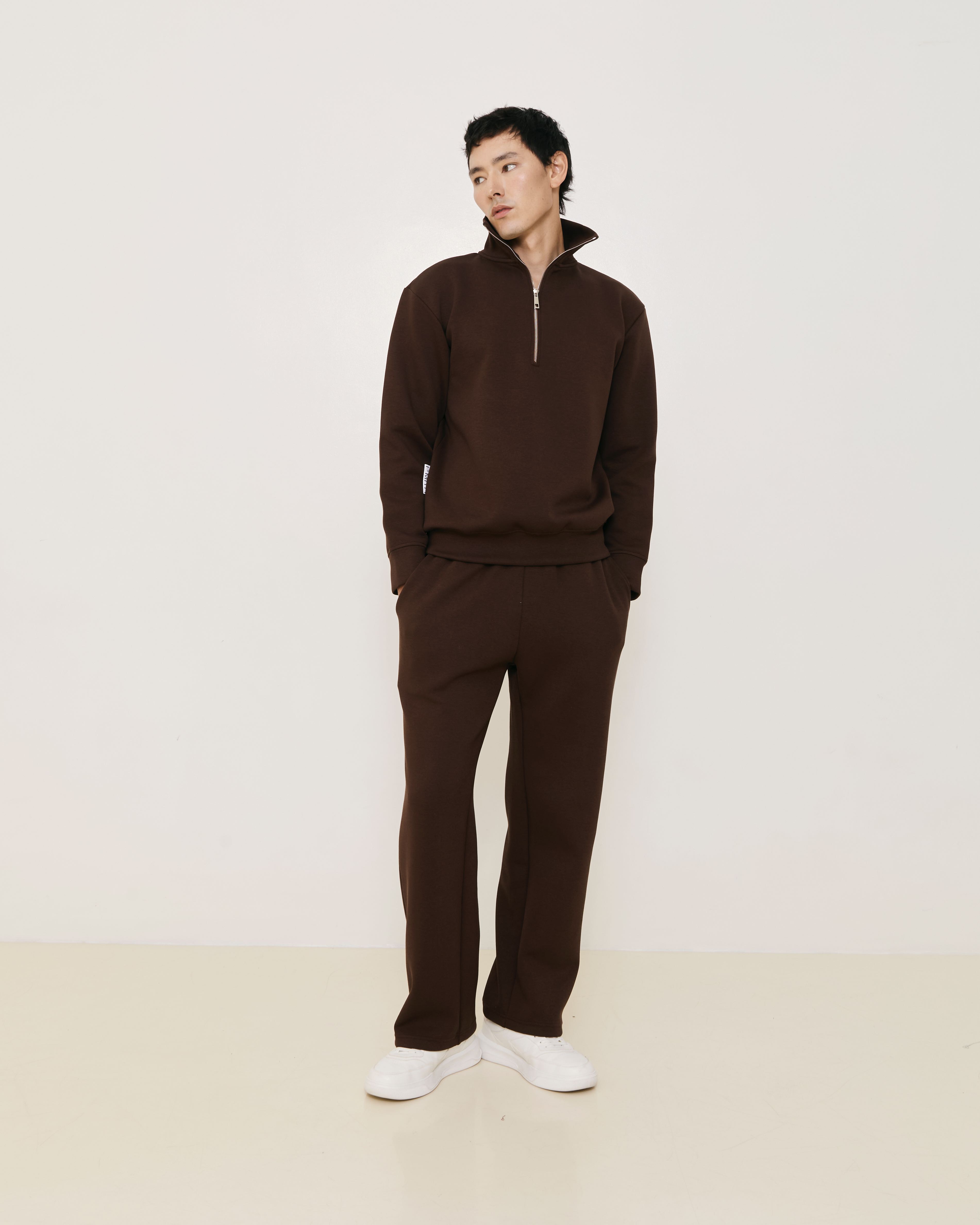 Brown Cotton Wide - Leg Sweatpants