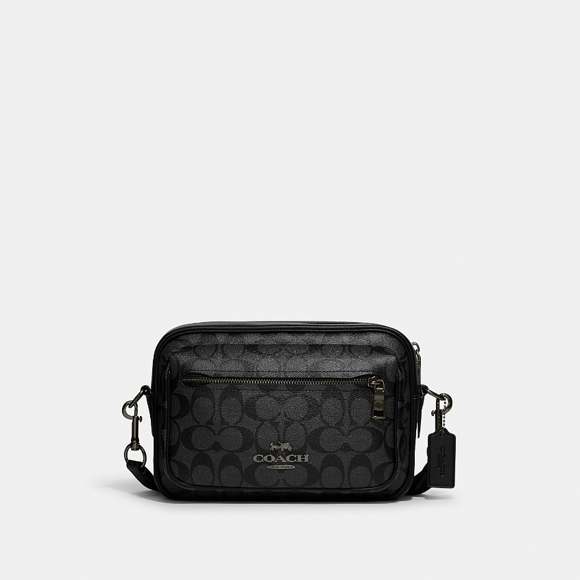 Coach CJ510 Elias Crossbody In Signature Canvas (QBO4G) กระเป๋าสะพายข้างผู้ชาย สี Qb/Charcoal