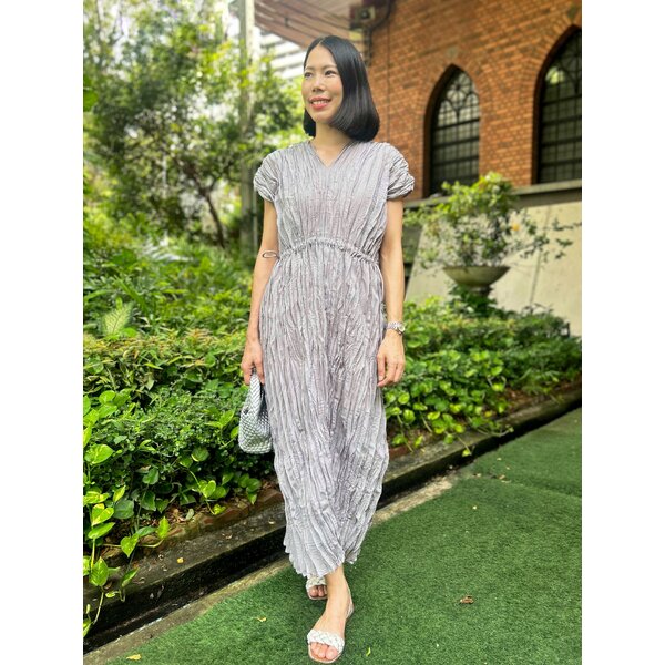 ปรับราคาลง20%!! 2MUAY รุ่น GJO3558 เดรสพลีทคุณภาพ V NECK WAIST TIE PLEATED DRESS 6 สี FREE SIZE