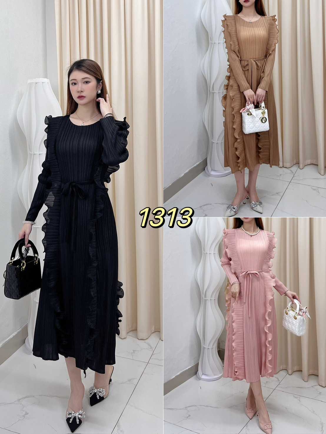 Pleatbynisa A531 เดรสอัดพลีท เนื้อผ้าPolyester100%