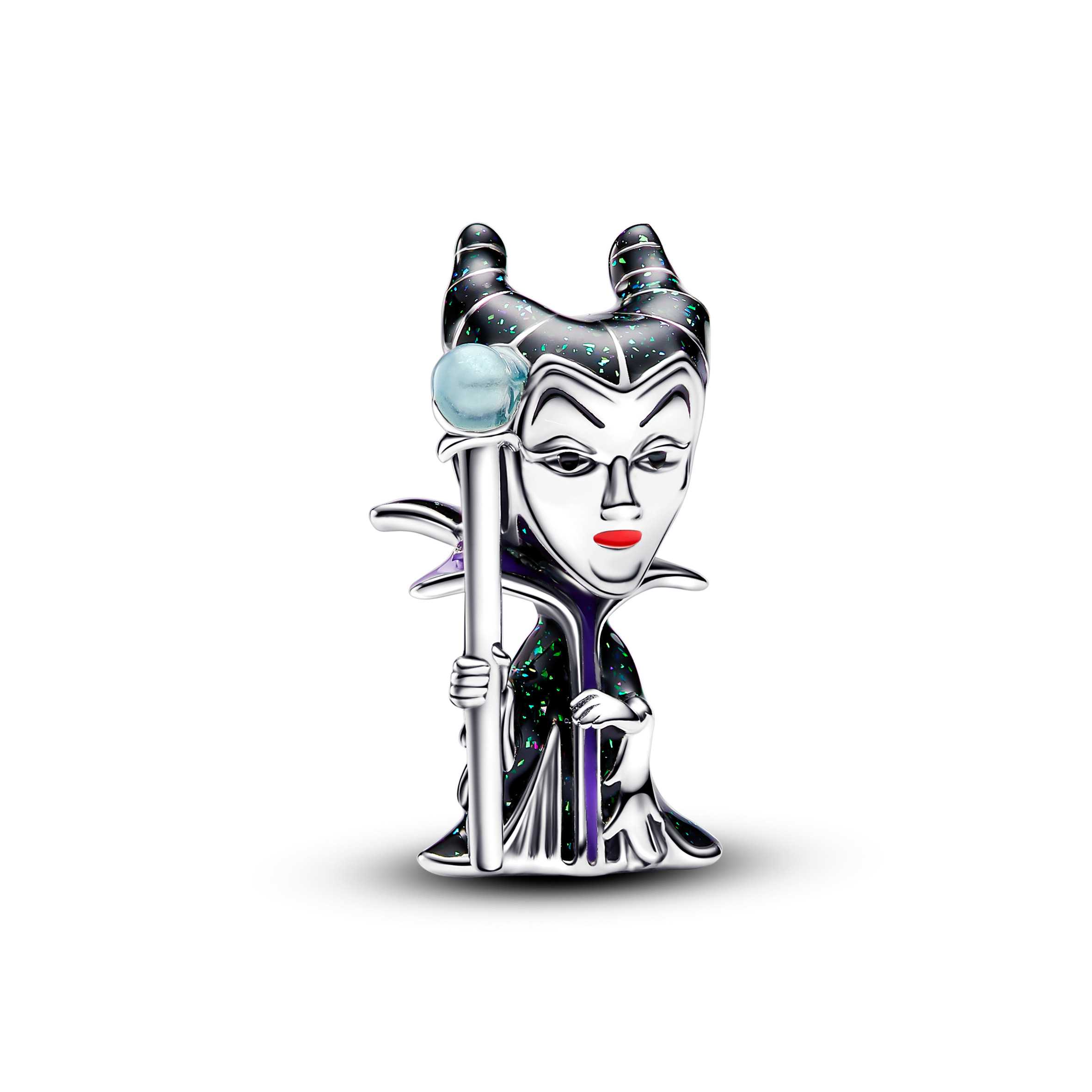 Disney Villains Maleficent sterling silver charm with glittery green black, red and blue enamel