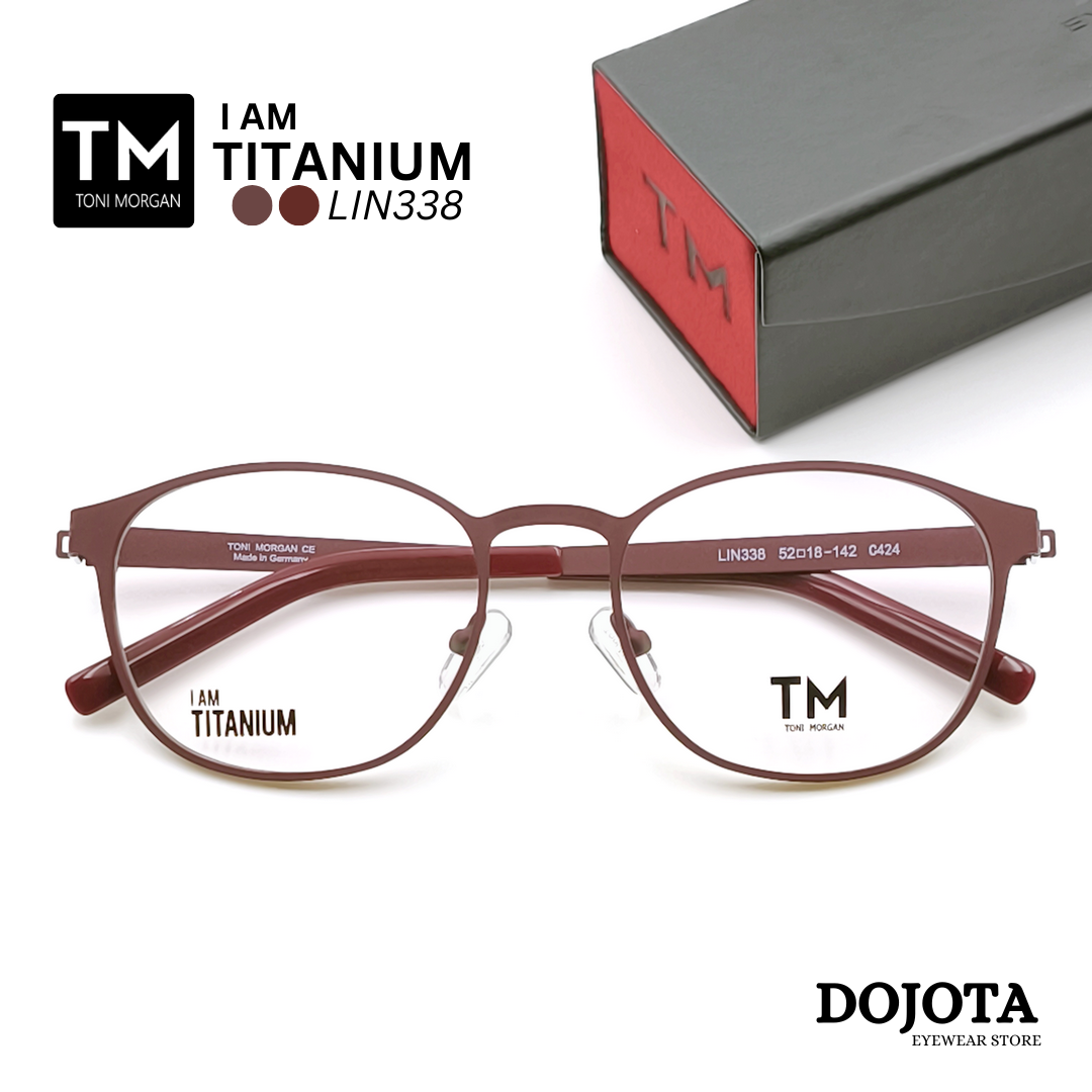 กรอบแว่นสีแดง ไทเทเนี่ยม Toni Morgan ทรงหยดน้ำ รุ่น LIN338 แดง RED MATT น้ำหนักเบา ทนทาน