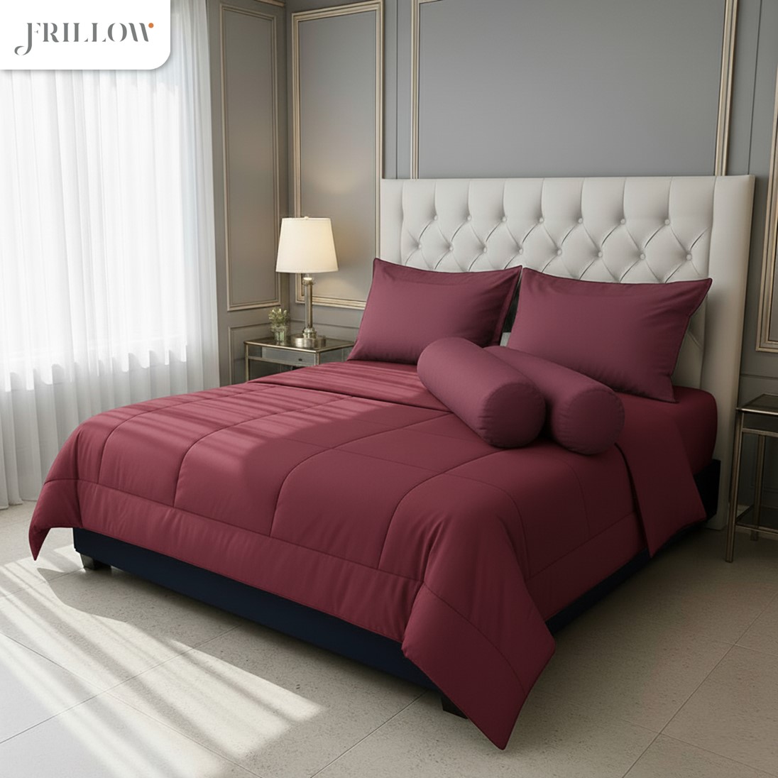 Frillow Essential ชุดเครื่องนอนไมโครไฟเบอร์ สี Love Burgundy – พร้อมผ้านวม (3.5/5/6 ฟุต)
