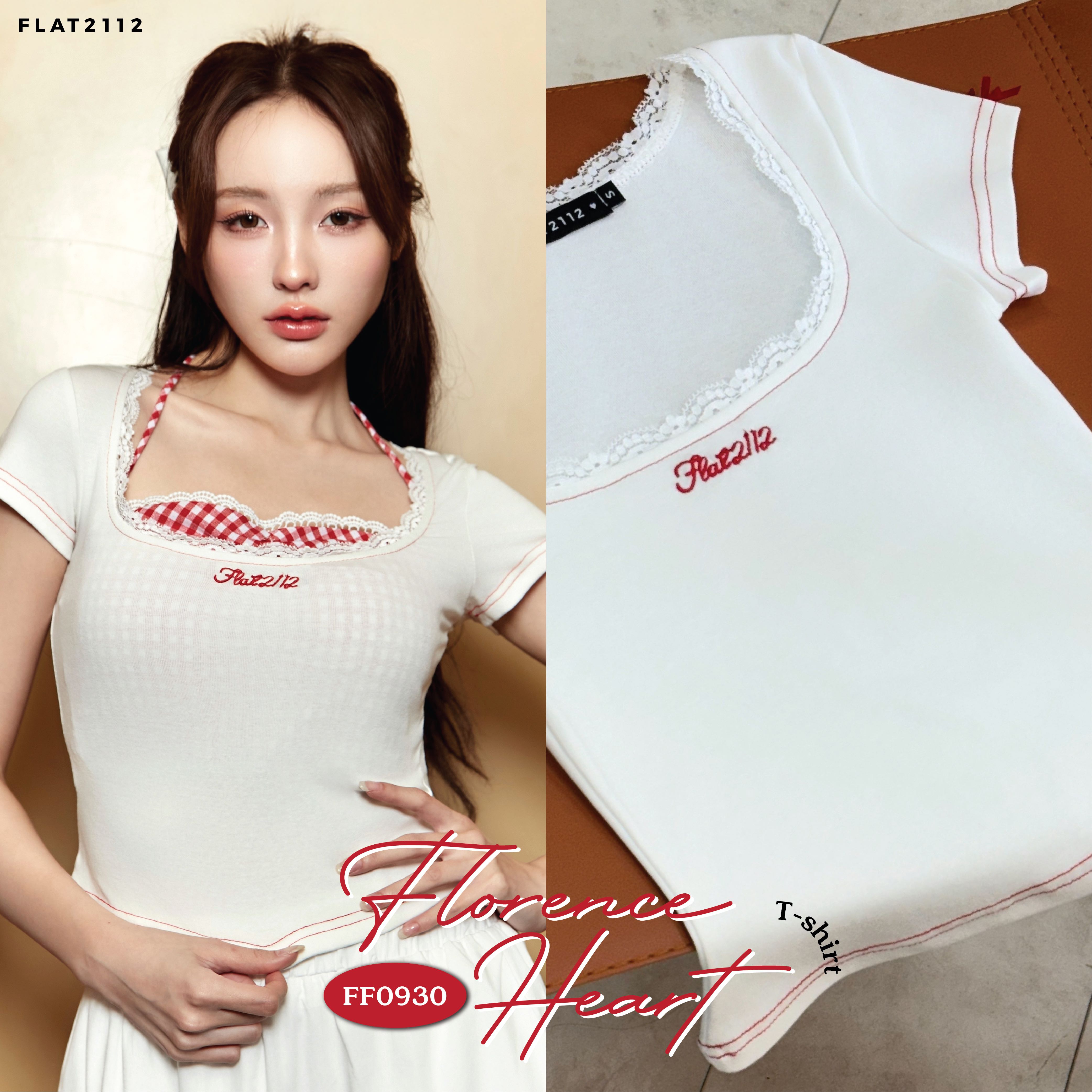 FLAT2112 FF0930 : FLORENCE HEART T-SHIRT  เสื้อครอป เบบี้ที เสื้อยืด