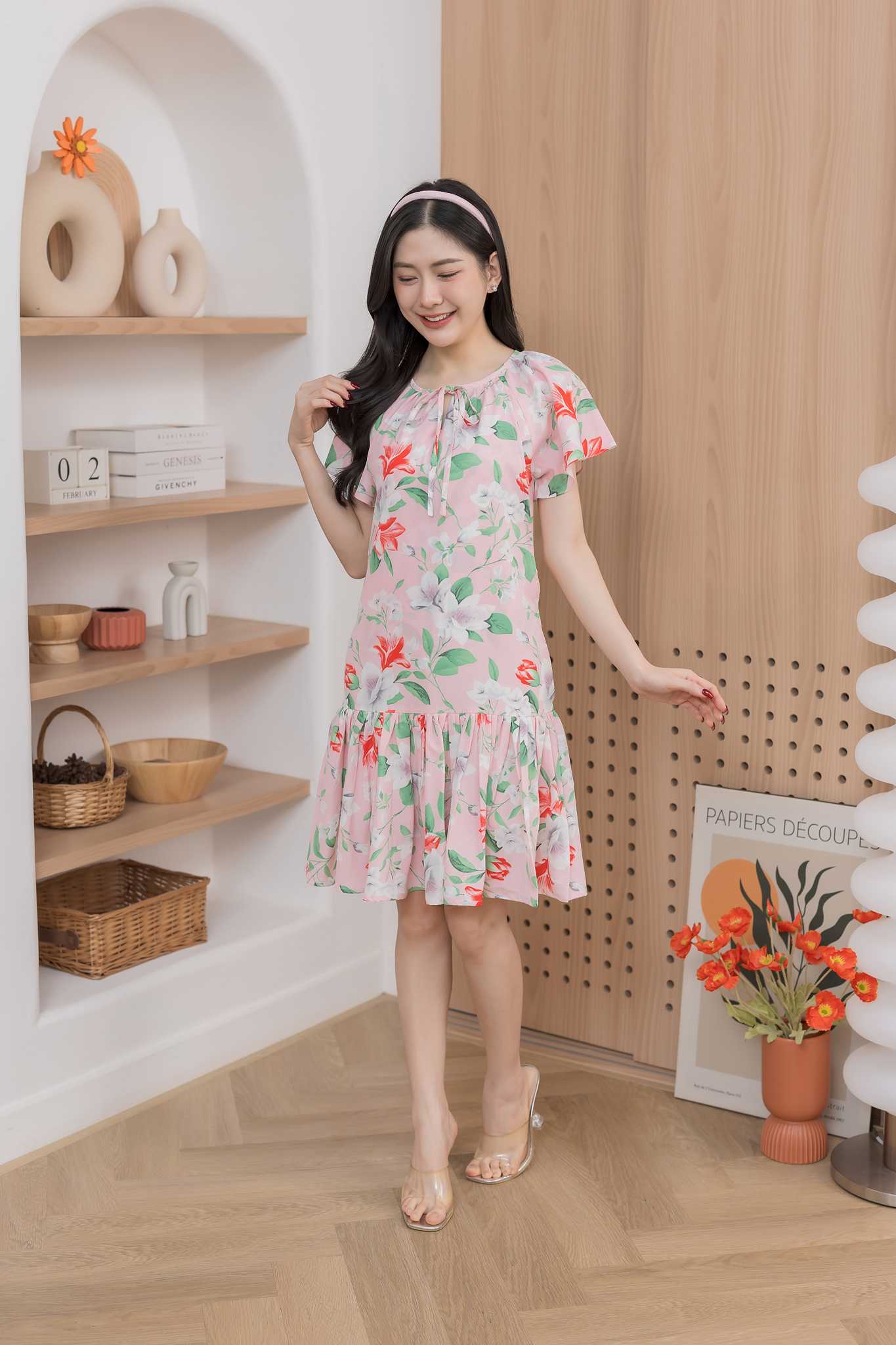 ชุดให้นม pink lovely bow dress
