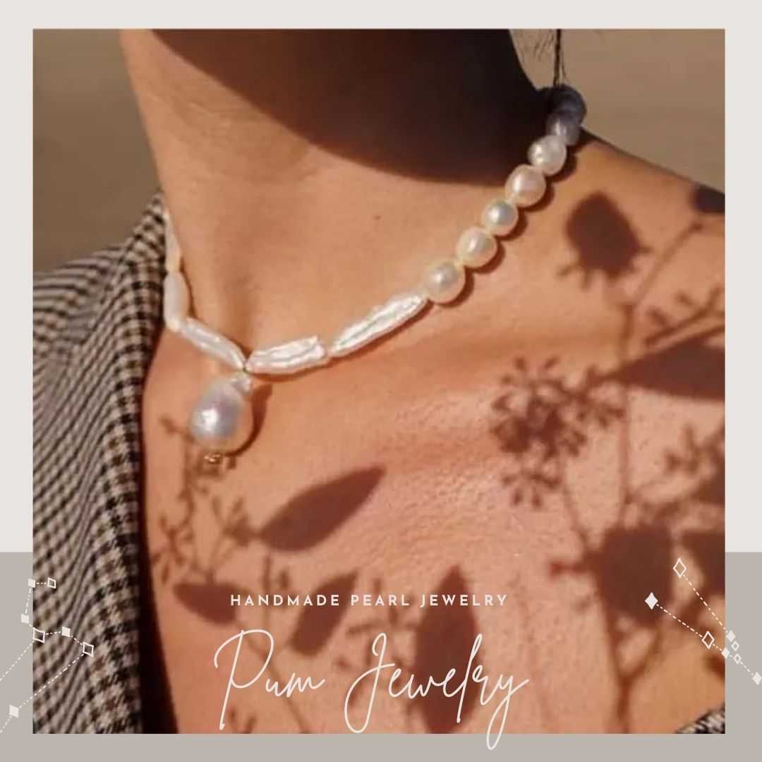 N011 Freshwater pearl Necklace สร้อยคอไข่มุกน้ำจืด สร้อยใส่ไปทะเล