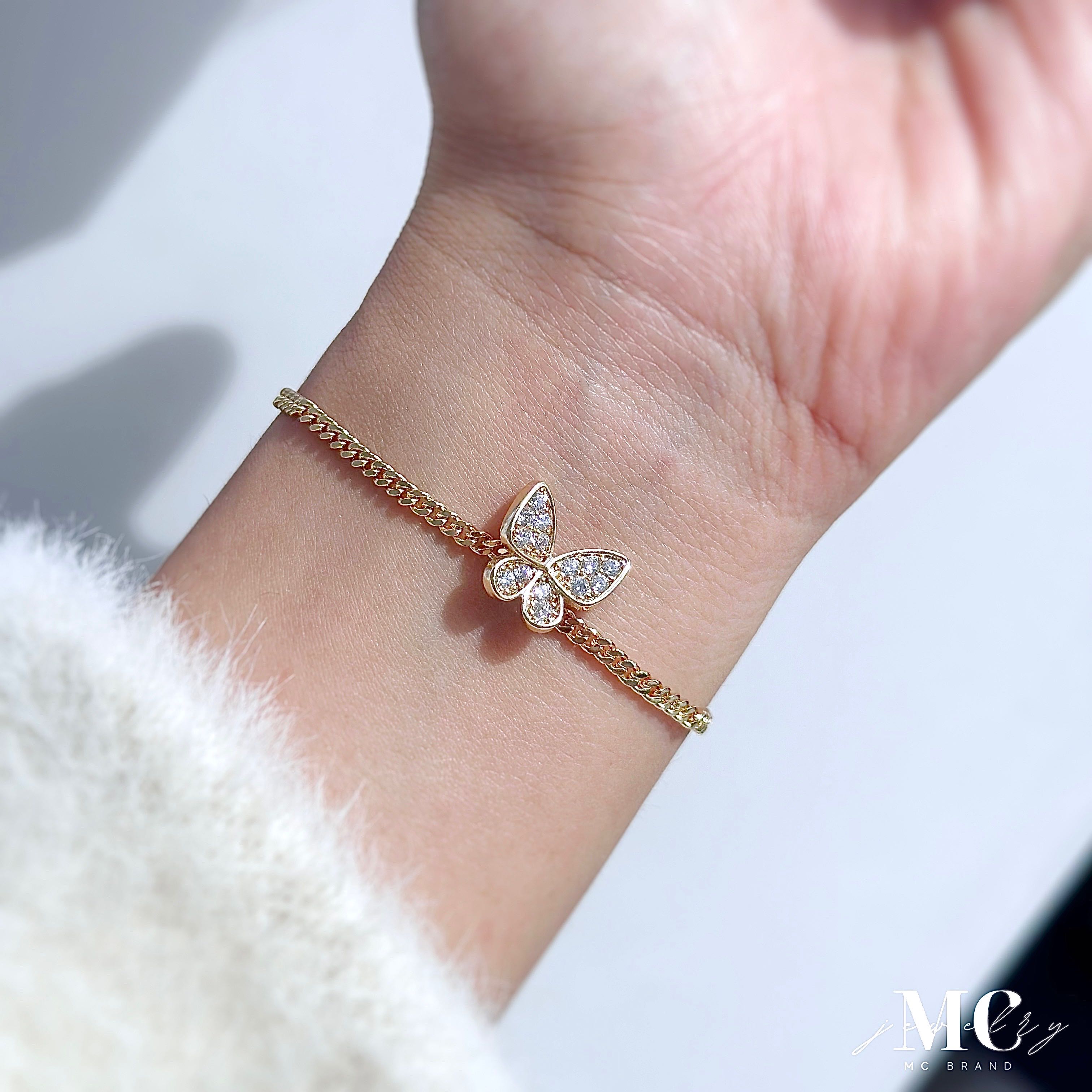 สร้อยข้อมือสแตนเลสเเท้ชุปทอง 18K รุ่น Butterfly GS  I🤍ไม่ลอก ไม่ดำ ไม่แพ้ ✨แถมฟรีกล่องจิวผ้าเช็ด✨ 
