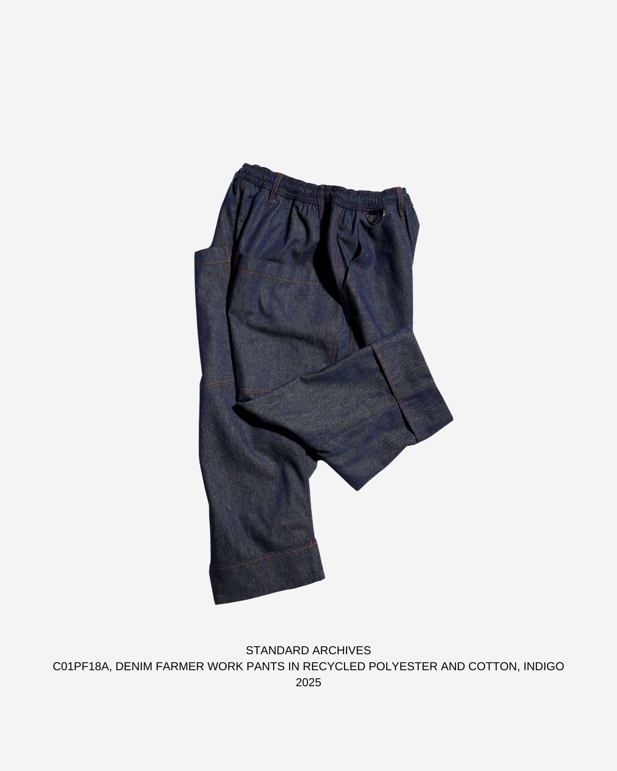 C01PF18A,DENIM FARMER WORK PANTS IN RECYCLED POLYESTER AND COTTON,INDIGO