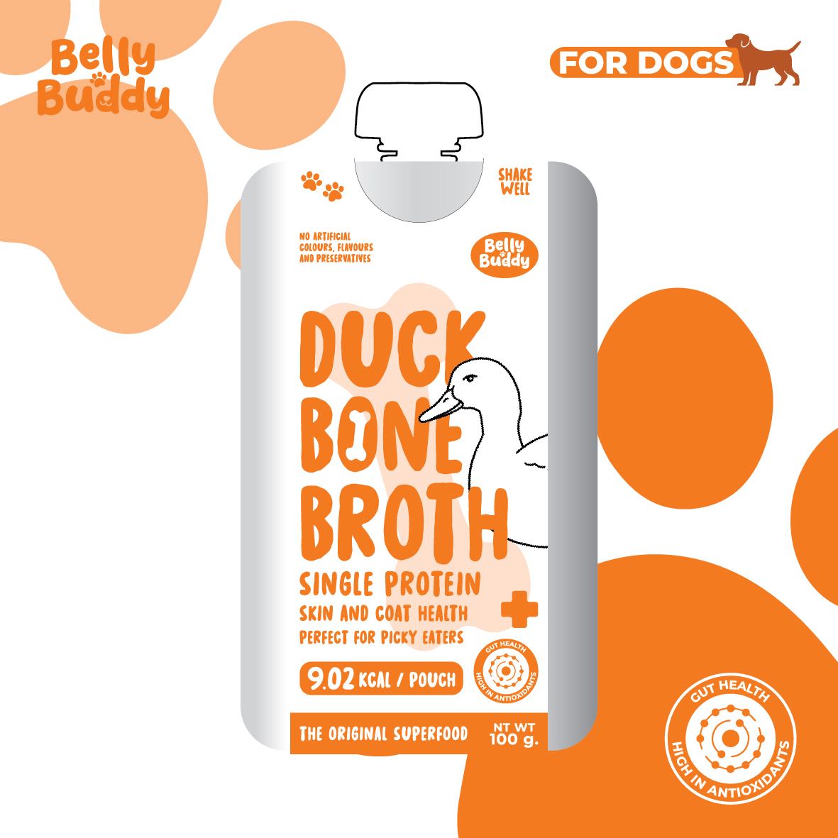 Belly Buddy ซุปกระดูกเป็ด24ชม. Duck Bone Broth ขนาด100ml สำหรับสุนัข For Dogs