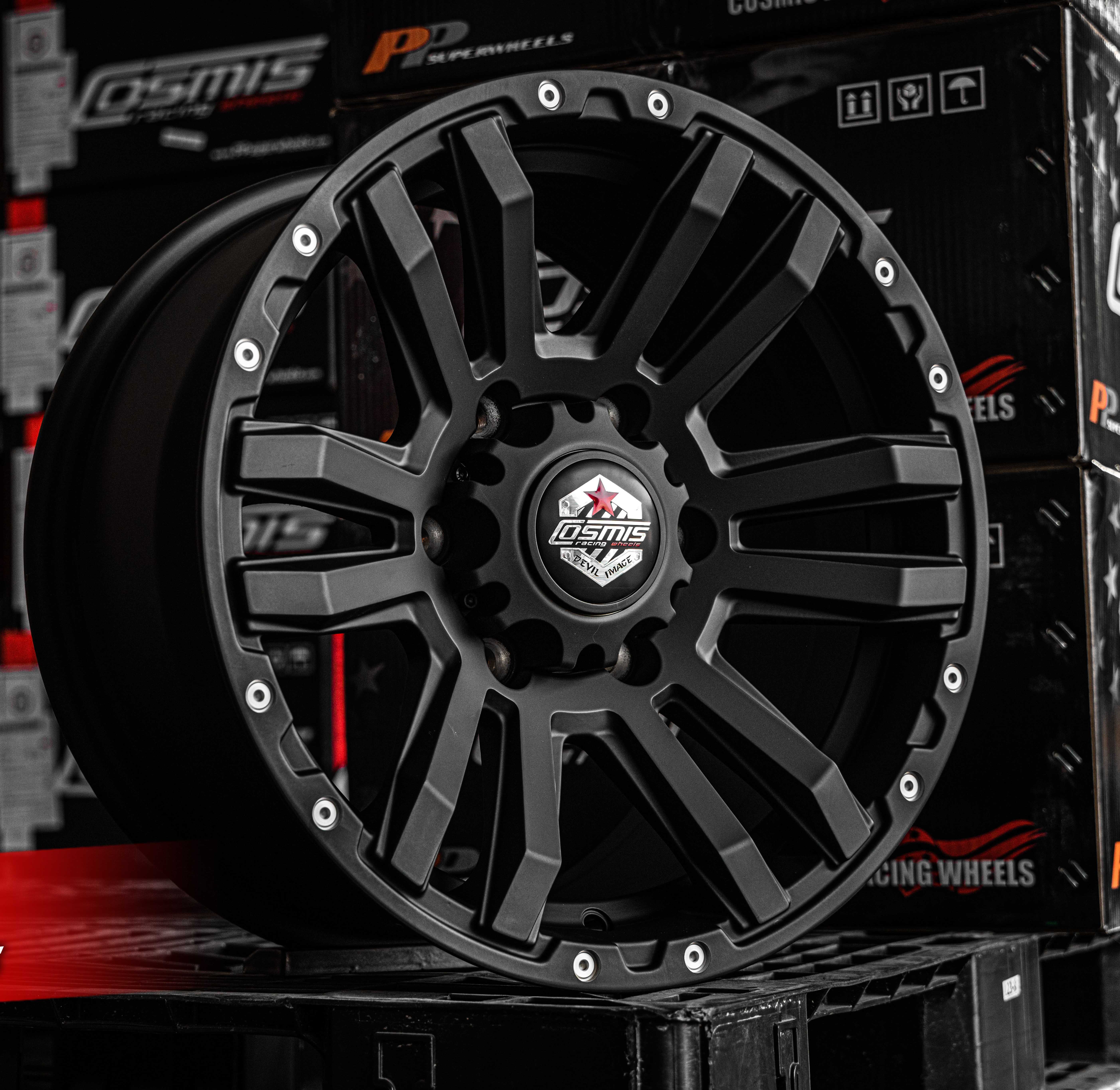 แม็กซ์ DEVIL-V12(8510) 16X8.0 6X139.7 ET25 CB.106  BLK-R/M  (สีดำด้านทั้งวง+หมุดเงินที่ขอบ)