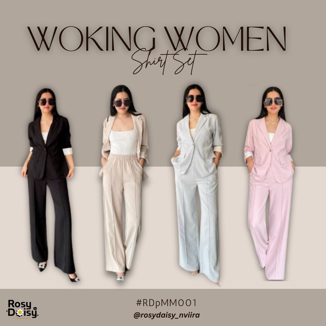 Rosy Daisy ♡♡  Working Women Set ชุดเซท 2 ชิ้น งานเสื้อสูทแขนสามส่วนแต่งพับชายแขน มาพร้อมกางเกงขายาว