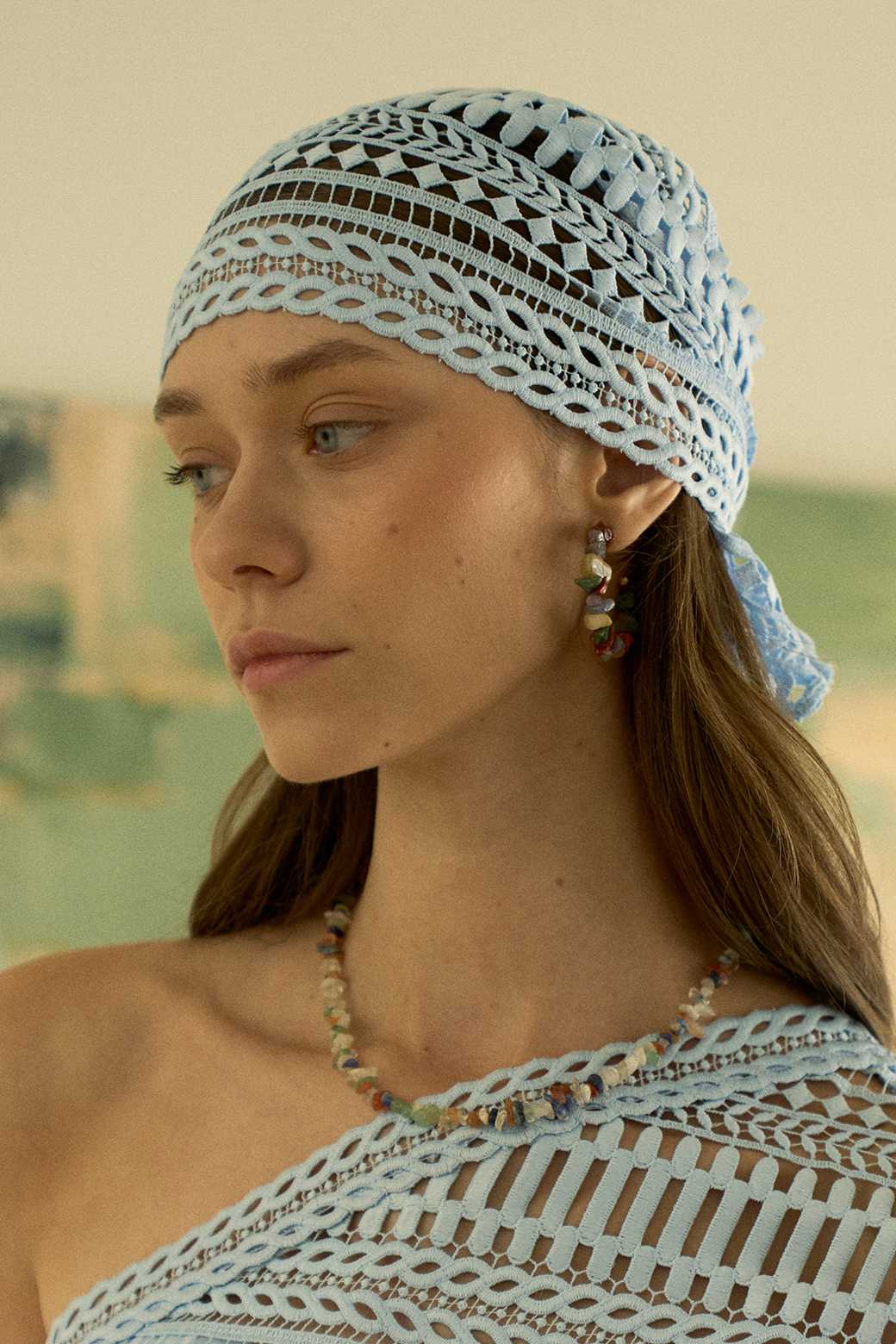 ( พร้อมส่ง ) Perana!!ผ้าโผกหัว Head Scarf เข้าเซทกับชุด Tina Collection(สีฟ้า Blue)