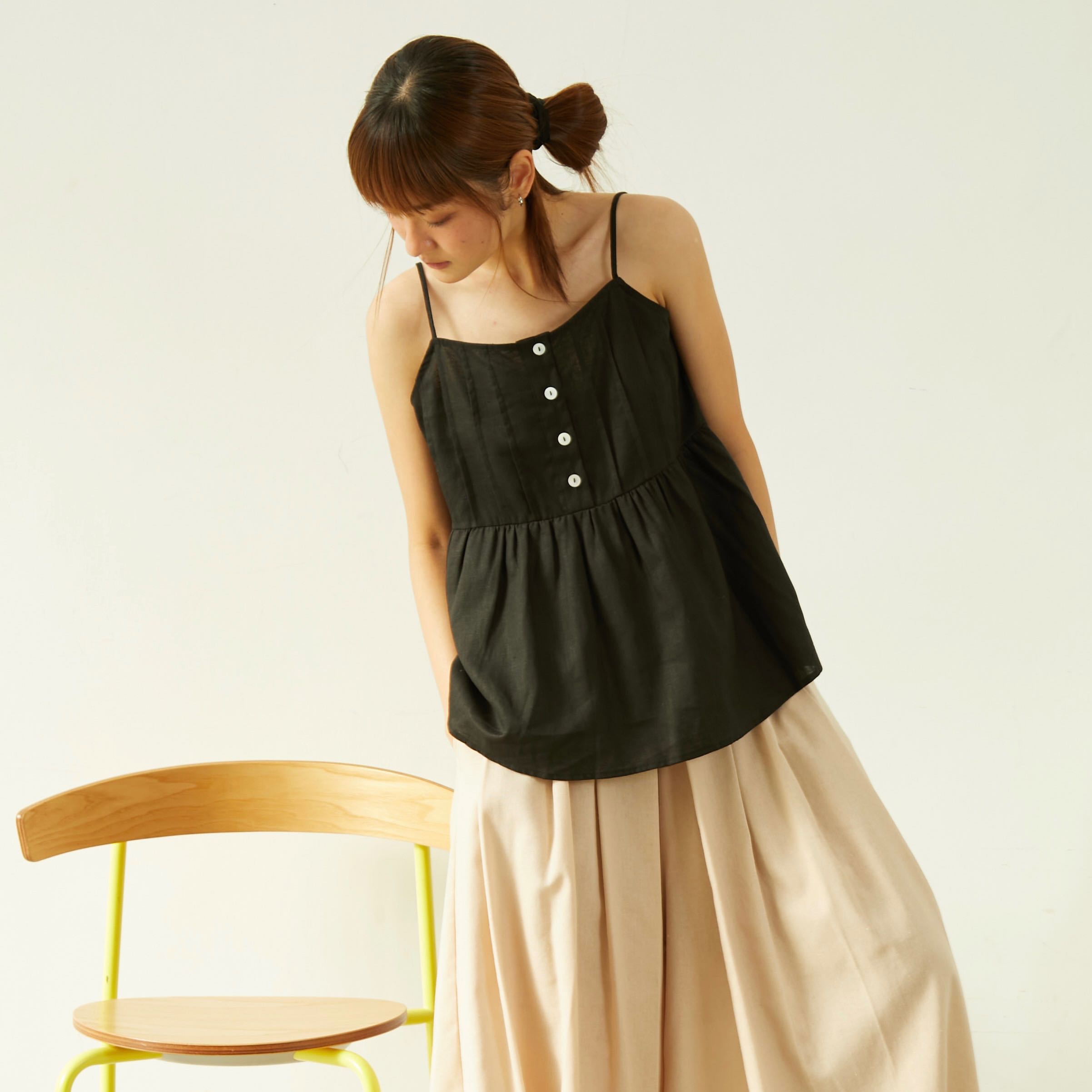 เสื้อสายเดี่ยวผ้าลินิน - สีดำ