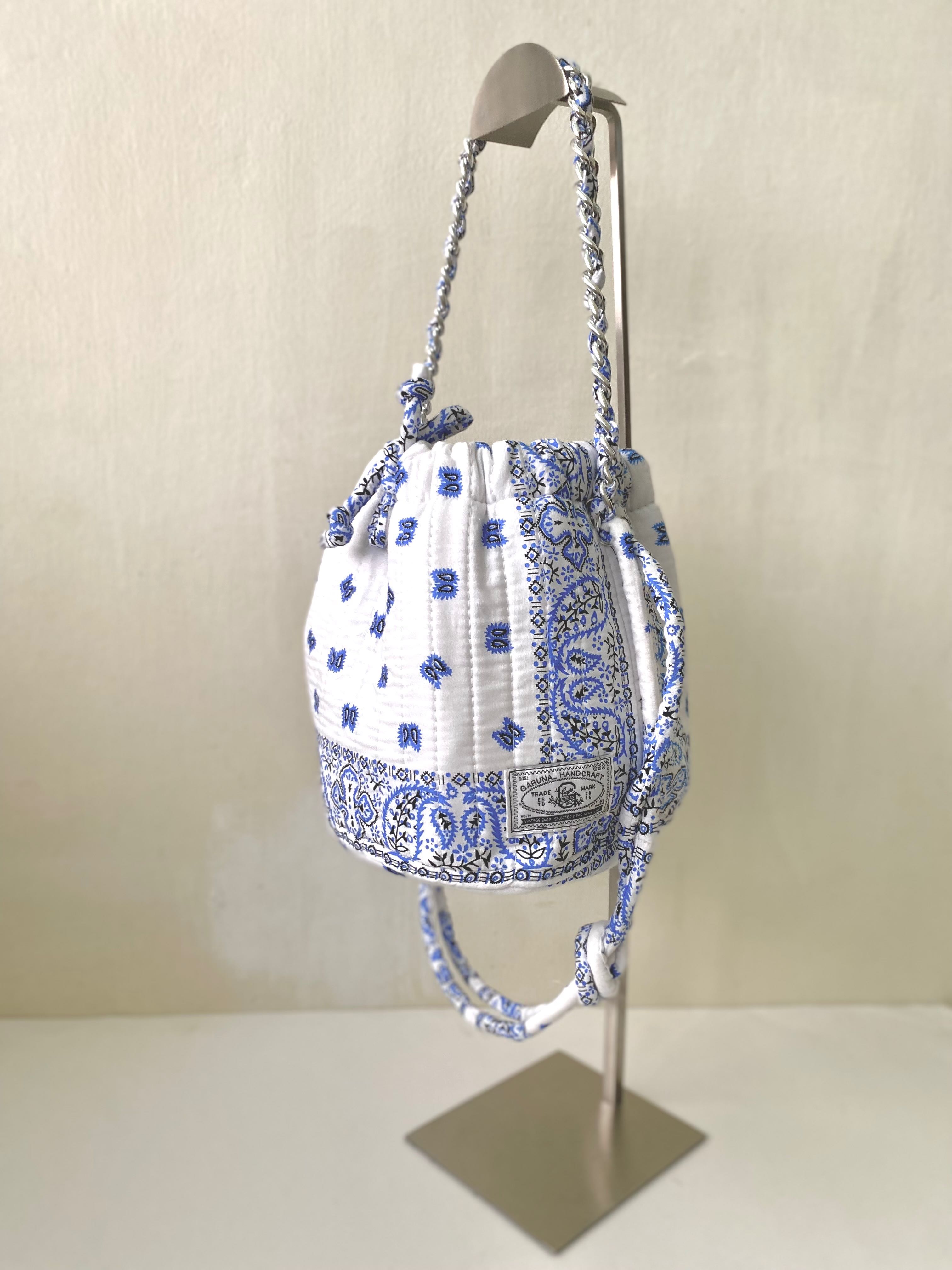 White line blue Mini Dumpling Bandana Bag no : mn 9