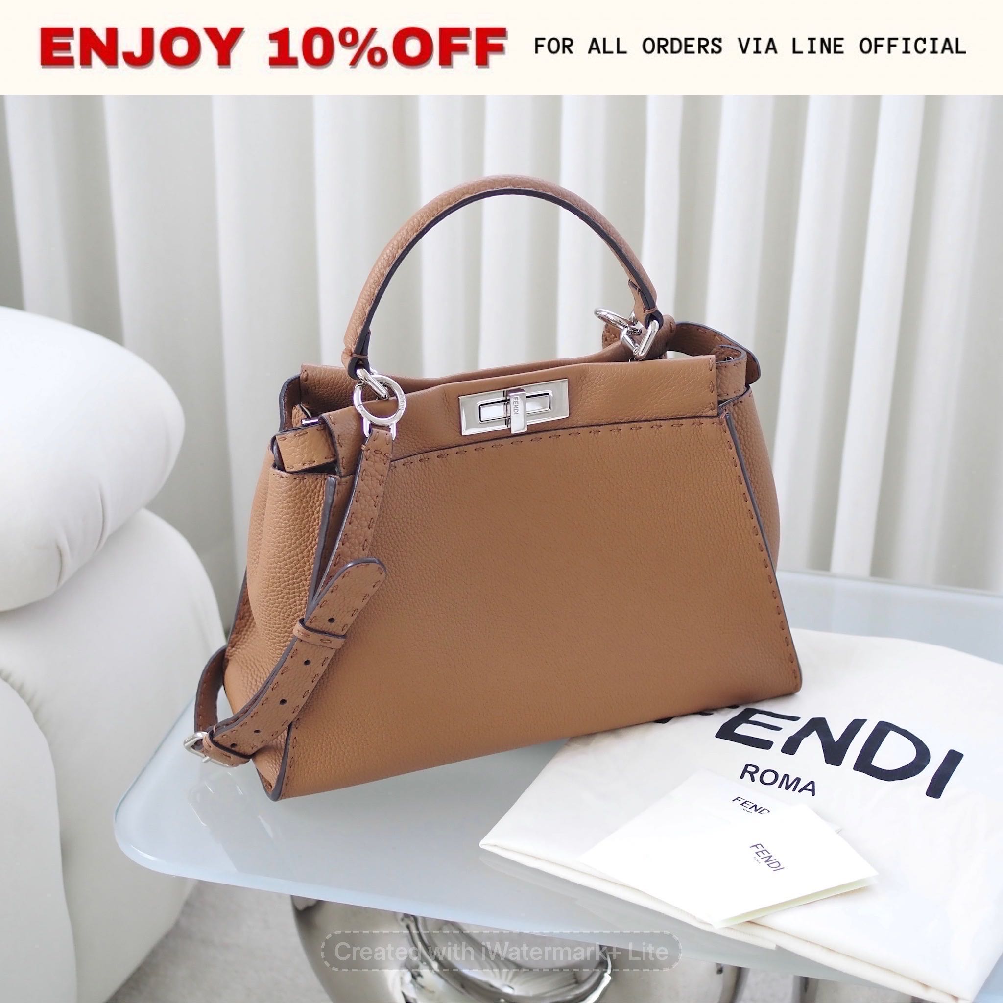 📍USED📍FENDI Peekaboo Regular Handbag สี Brown Cuoio Romano Leather SHW | Bag