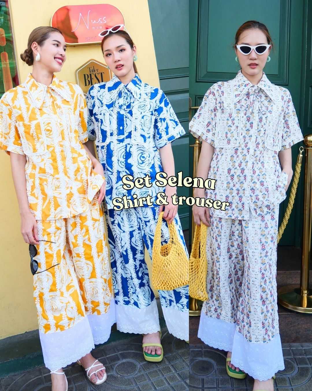 Selena Set ชุดเซ็ทเสื้อเชิ้ต+กางเกงขายาว ผ้าคอตตอนปักลาย