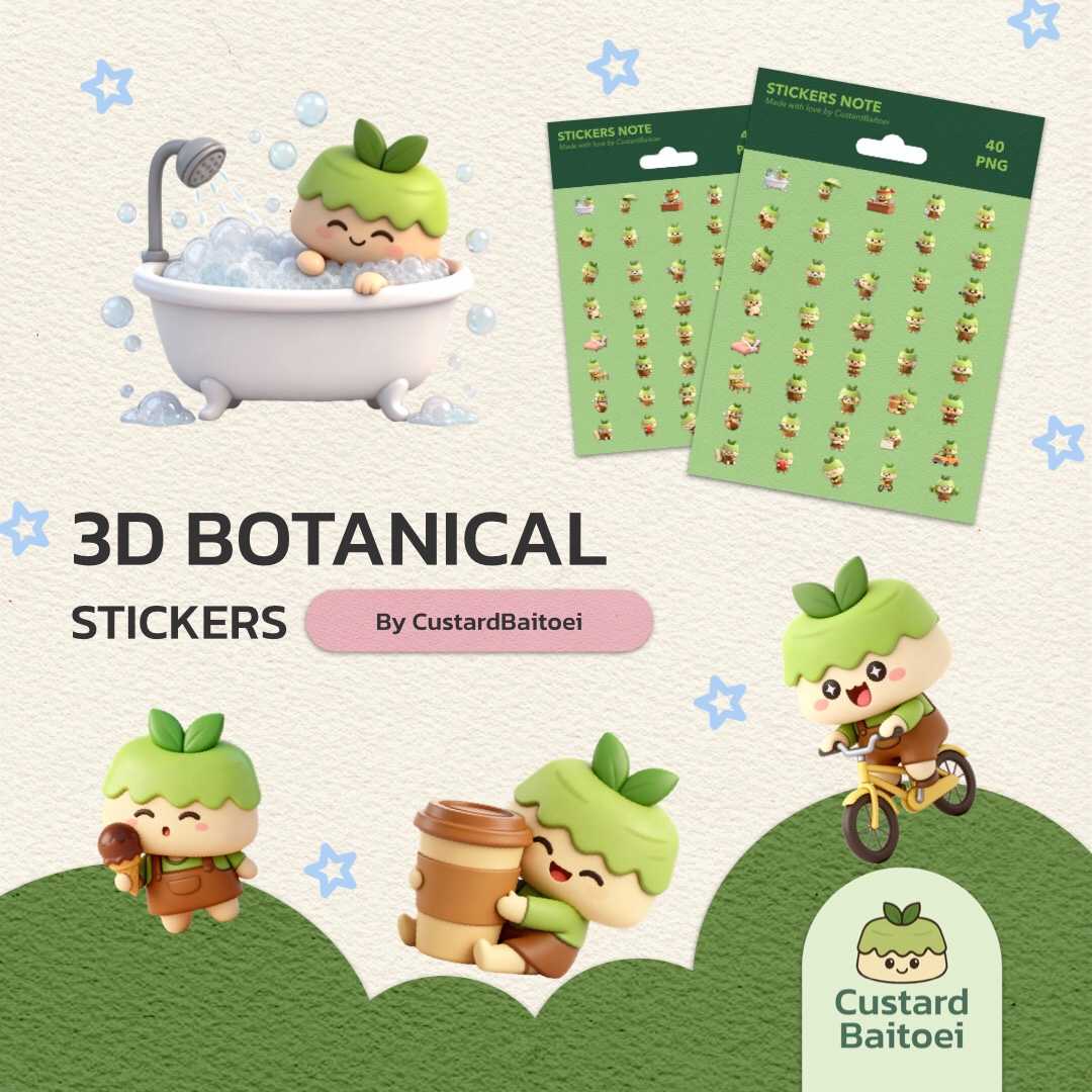 🌱 ไดอารี่คัสตาร์ดใบเตย | Daily CustardBaitoei 3D Stickers