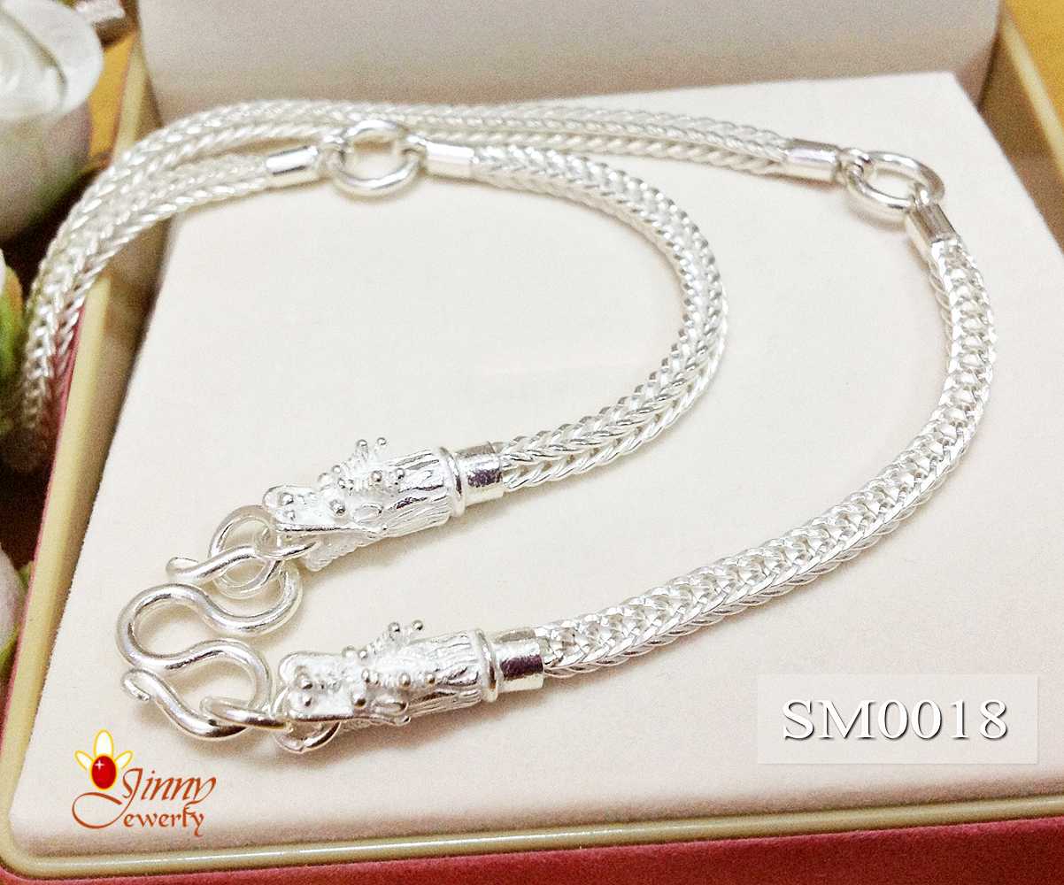 สร้อยคอเงินแท้ 92.5% ลายสี่เสาหัวมังกร ห้อยพระ 3 องค์ หนัก 2 บาท เสริมดวง ให้โชค สร้อยงานไทย