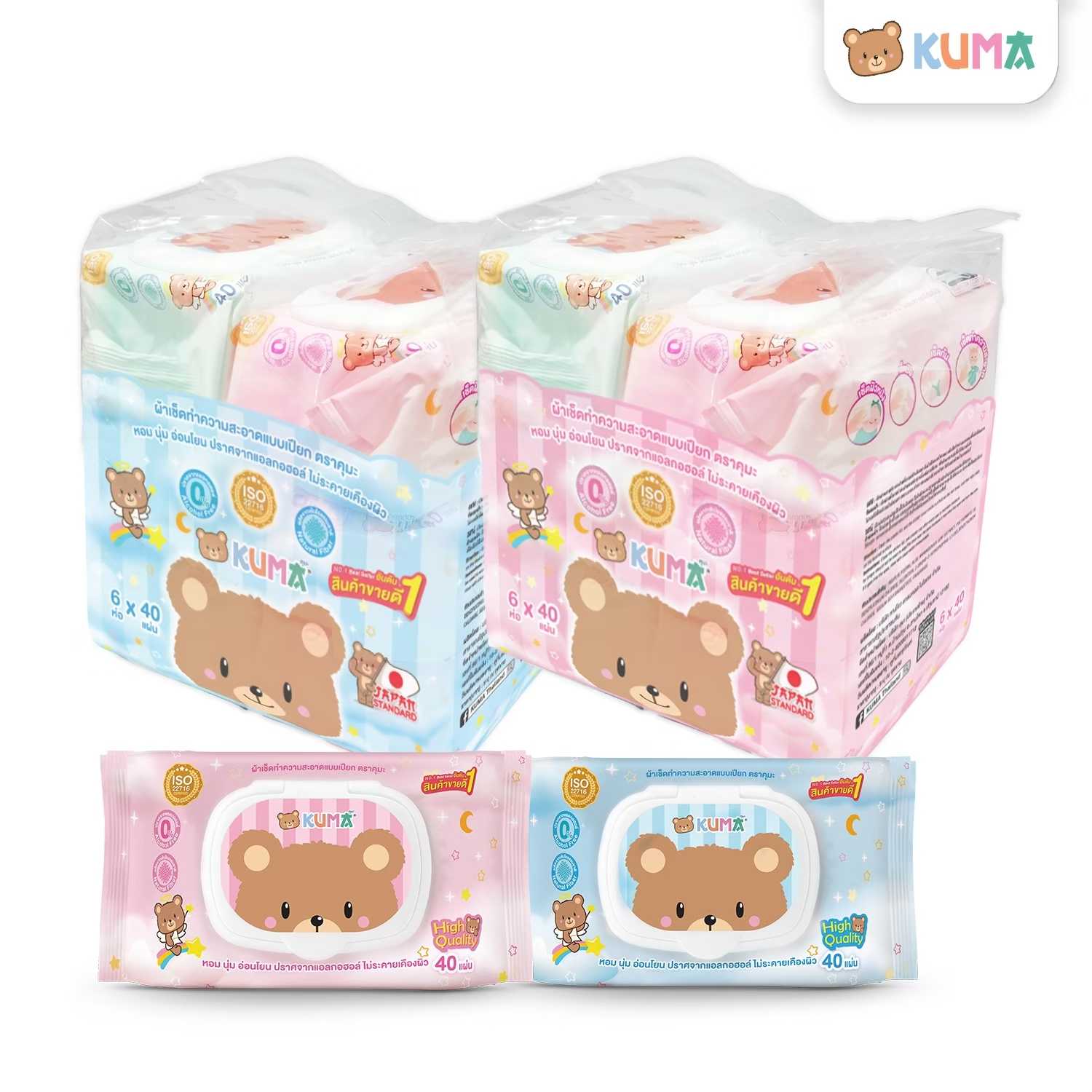 KUMA ทิชชู่เปียก รุ่นฝาปิด 40 แผ่น​ : 12 ห่อ