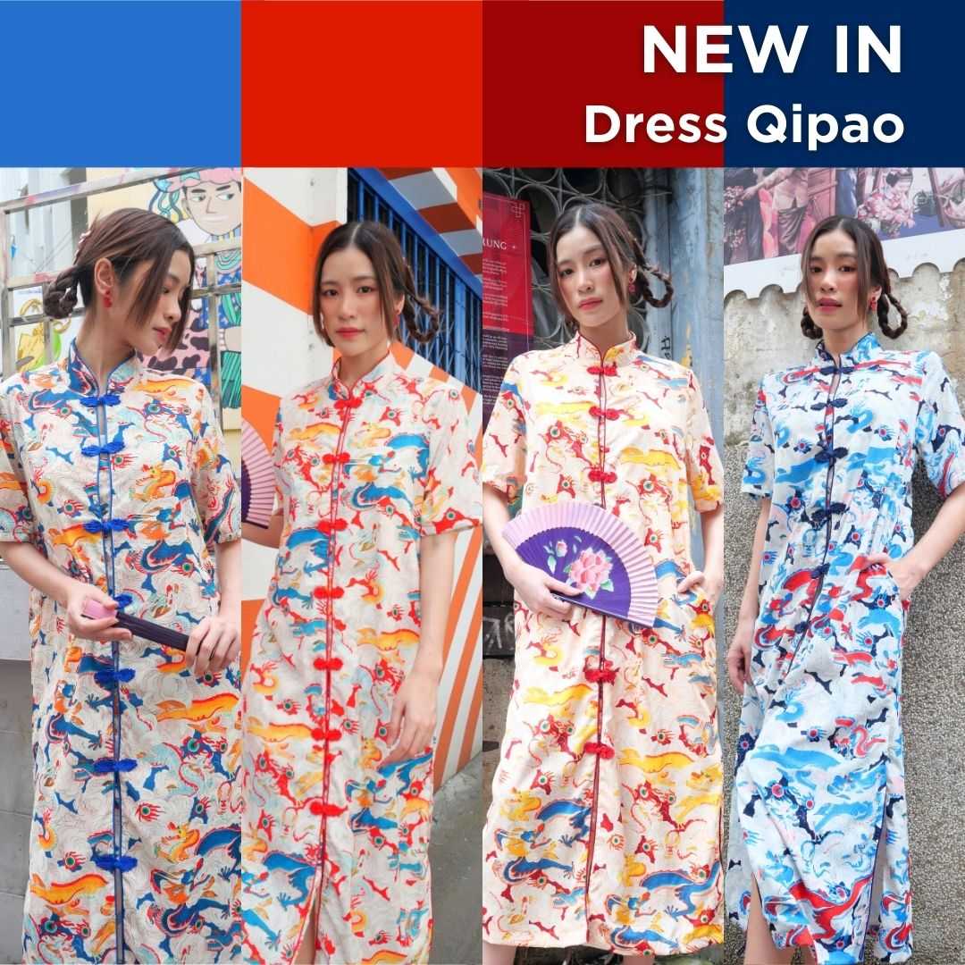 Dress qipao dragon เดรสกี่เพ้าลายมังกร
