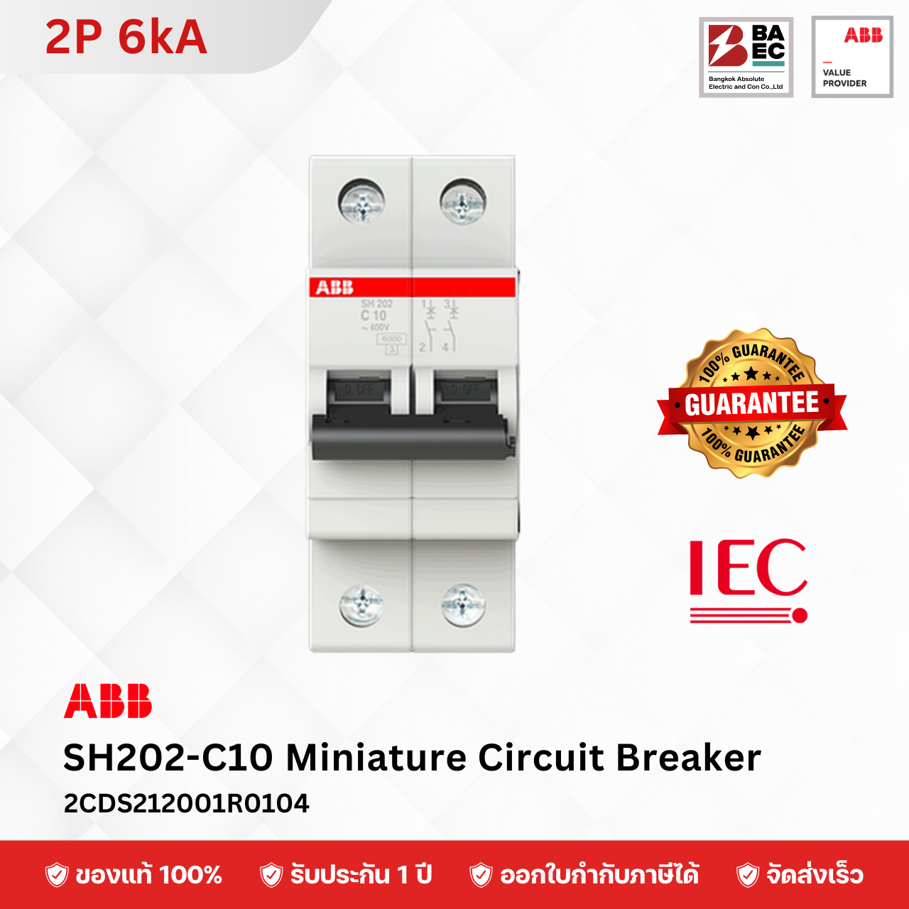 ABB SH202-C10 เซอร์กิตเบรกเกอร์ 10 Amp 2P 6KA